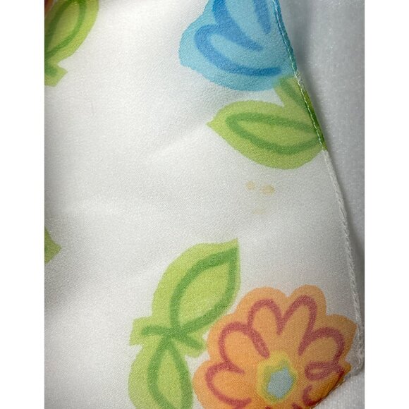 White Floral Scarf Sheer Poly Rectangular Colorful Arty Flowers Womens 60x12" - Picture 7 of 8